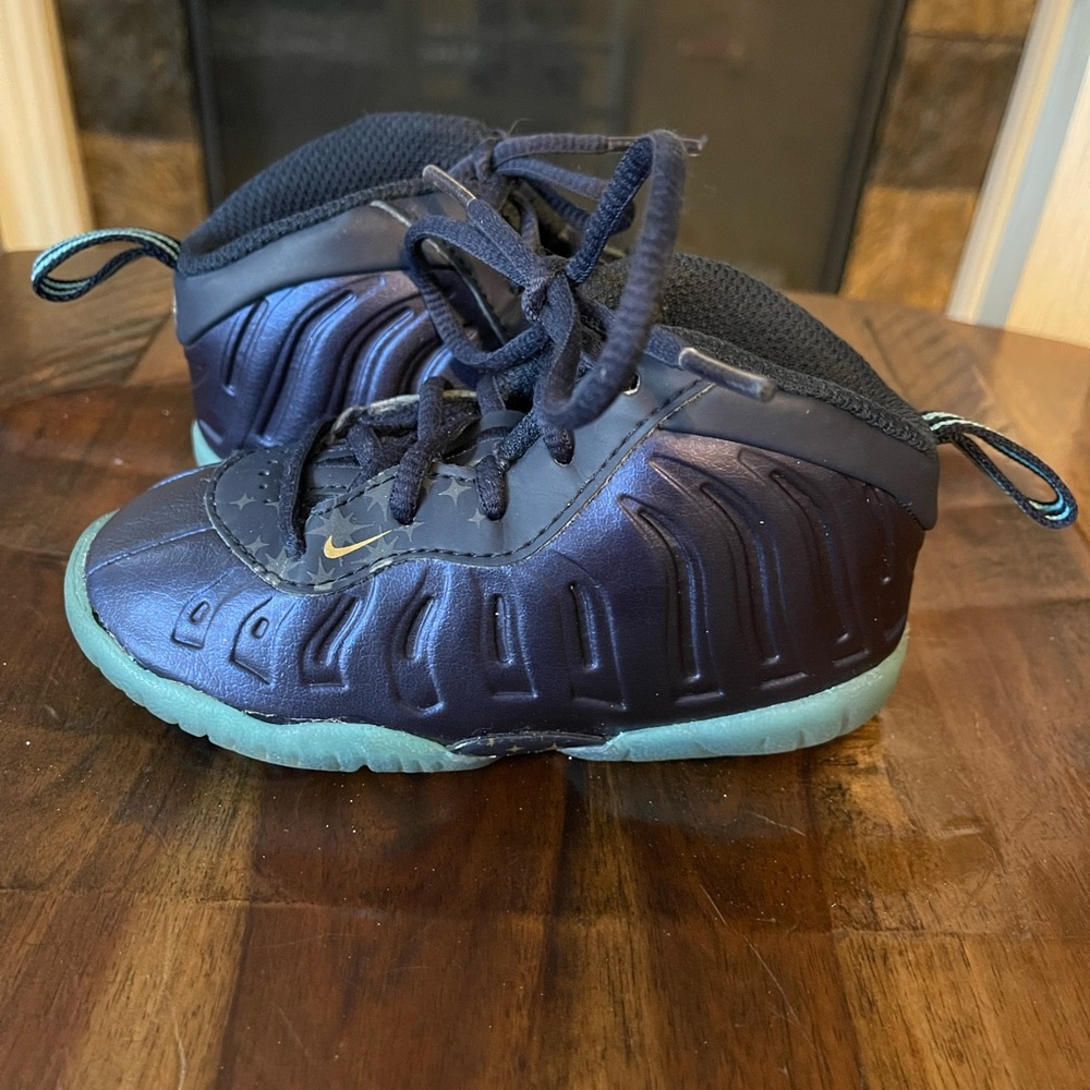 RARE Nike Little Posite One TD Navy Blue Gold Stars Toddler Size 7C
